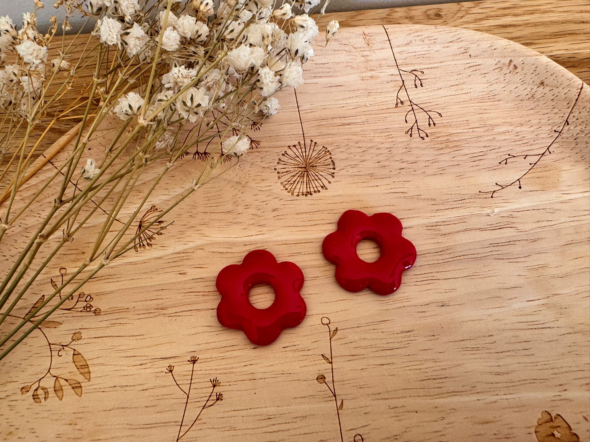 Boucles et pampilles - pampilles Fleur rouge